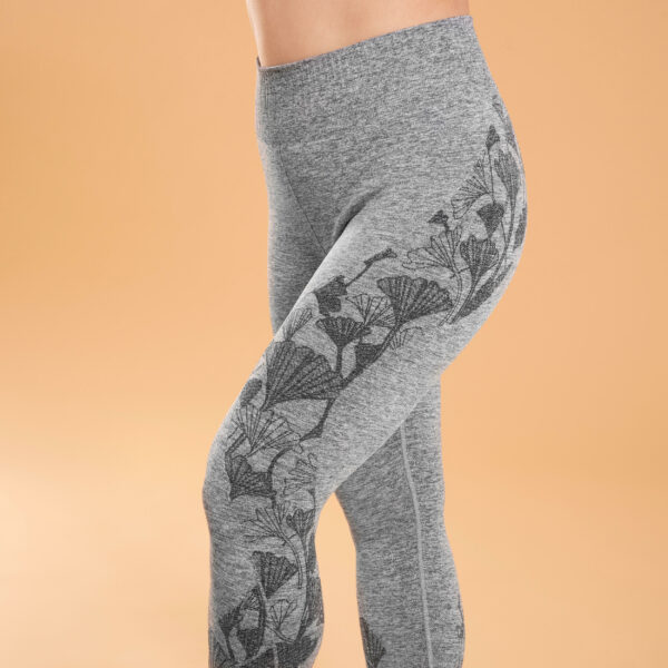 7/8-Leggings Yoga nahtlos Gingko-Motiv - graumeliert