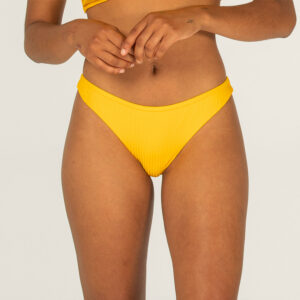 Bikini-Hose Damen gerippt Tanga mit hohem Beinausschnitt - Lulu gelb