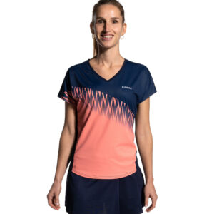 Damen Padel T-Shirt - 500 blau/korallenrot