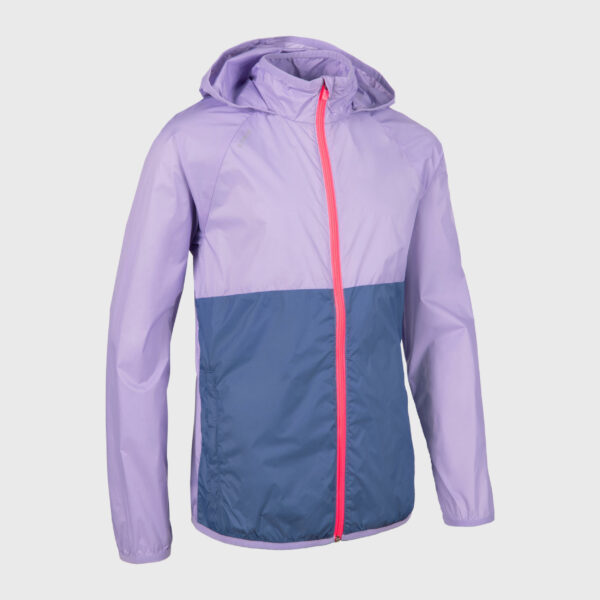 Laufjacke Kinder winddicht atmungsaktiv - Windbreaker grau/lila