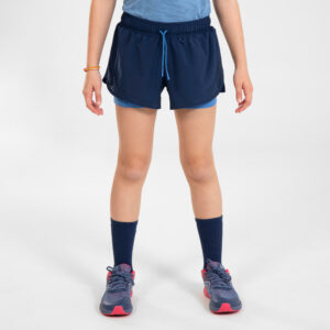 Laufshorts 2-in-1 Kinder Mädchen atmungsaktiv - Dry+ marineblau/blau