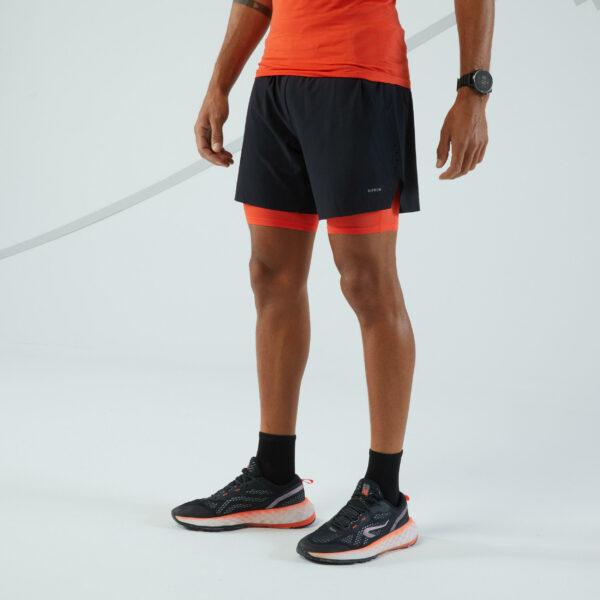Laufshorts Tights 2-in-1 Kiprun Herren schwarz/rot