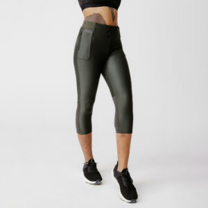 Lauftights 3/4 Damen atmungsaktiv - Run Dry 500 dunkelkhaki