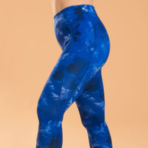 Leggings dynamisches Yoga Damen wendbar - uni/blau bedruckt