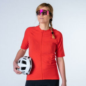 Radtrikot kurzarm GRVL900 48 % Merinowolle Damen rot