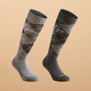 Reitsocken 500 Damen/Herren Grafik-Print grau/schwarz