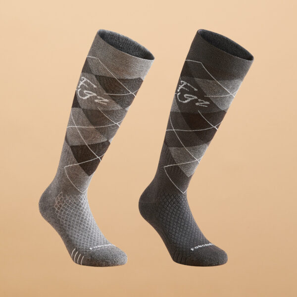 Reitsocken 500 Damen/Herren Grafik-Print grau/schwarz