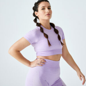 T-Shirt Crop Top Kurzarm Fitness seamless - violett