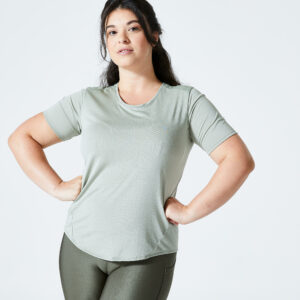 T-Shirt Damen tailliert Fitness Cardio - grün