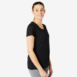 T-Shirt Fitness 500 Regular Baumwolle Rundhals Damen schwarz