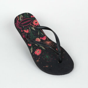 Zehensandalen Damen Slim Floral schwarz