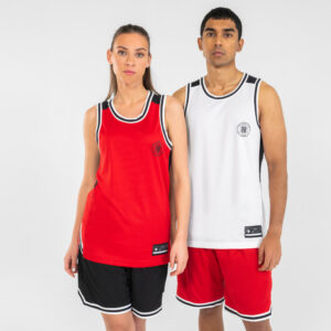 Damen/Herren ärmellos wendbar Basketball Trikot - T500 weiss/rot