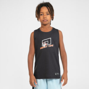 Kinder ärmellos Basketball Trikot - T500 schwarz