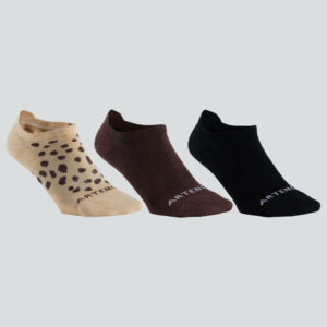 Tennissocken - RS 160 Low 3er-Pack beige/schwarz-braune Motive